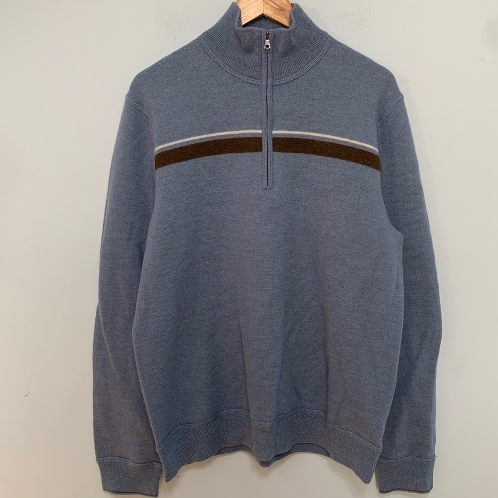 Banana Republic || Blue 100% Wool 1/4 Zip Long-sleeve Pullover Sweater L